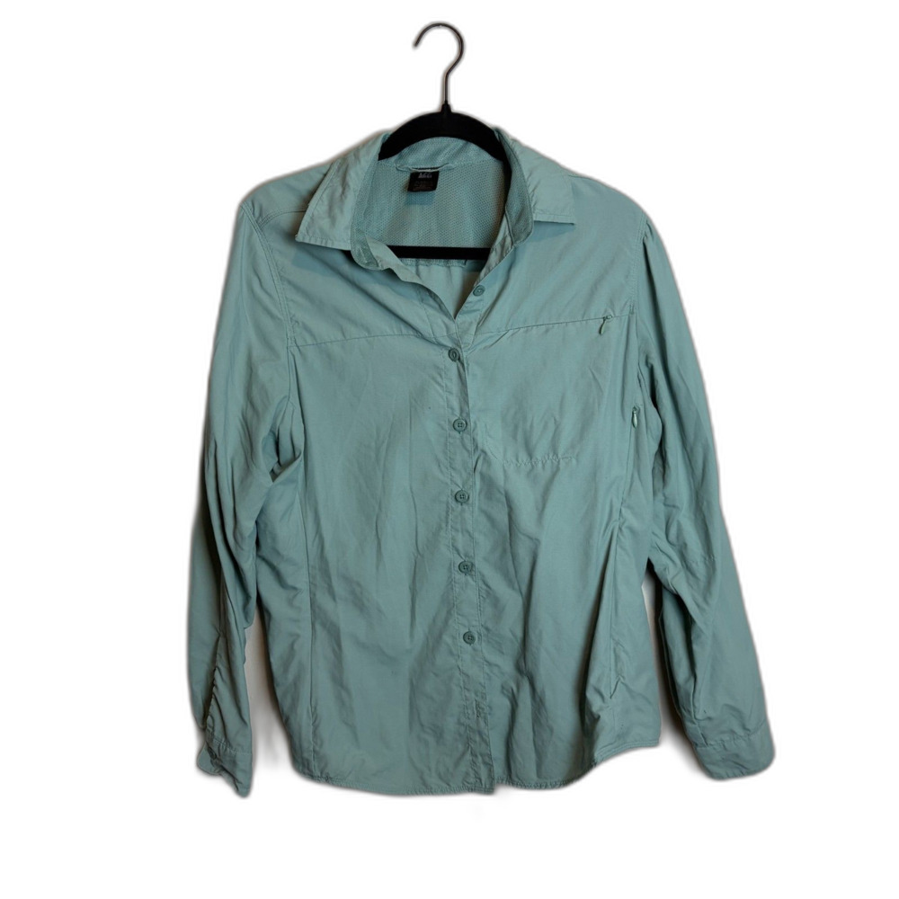 REI Teal Long Sleeve Button Down Outdoor Top Size L Women
